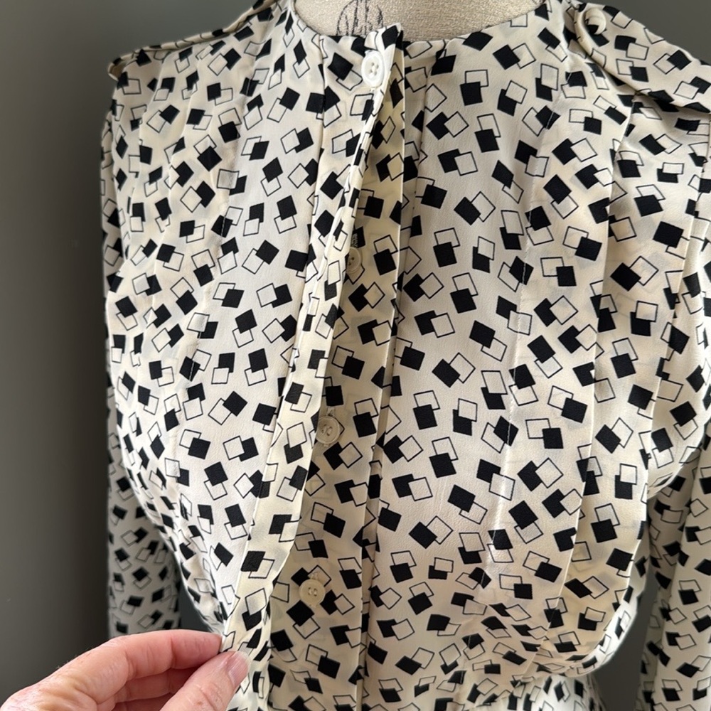 Vintage Worthington peplum button-down top ivory/black geometric EUC SMALL - Picture 5 of 12